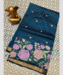 Blue Ivy and Golden chettinad cotton sarees with All over Checks design