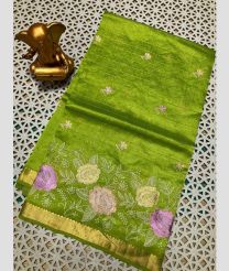 Parrot Green and Golden chettinad cotton sarees with All over Checks design