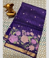Purple and Golden chettinad cotton sarees with All over Checks design