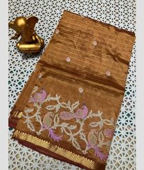 Brown and Golden chettinad cotton sarees with All over Checks design