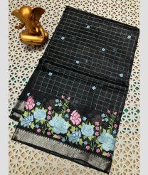 Black and Silver chettinad cotton sarees with All over Checks design