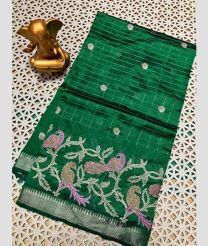 Green and Silver chettinad cotton sarees with All over Checks design