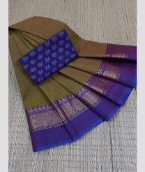 Mehendi Green and Puprle Blue chettinad cotton sarees with Plain design