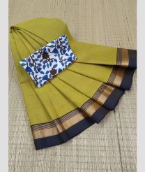 Mustard Yellow and Black chettinad cotton sarees with Plain design