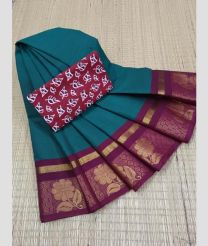 Teal and Dark Magenta chettinad cotton sarees with Plain design