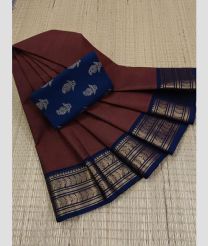 Chestnut and Navy blue chettinad cotton sarees with Plain design