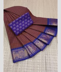 Brown and Blue chettinad cotton sarees with Plain design
