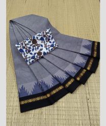 Grey and Black chettinad cotton sarees with Plain design
