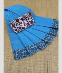 Sky Blue and Grey  chettinad cotton sarees with Plain design