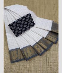 White and Grey chettinad cotton sarees with Plain design