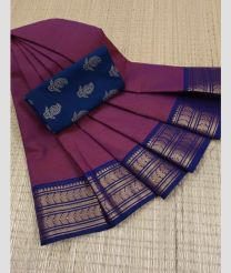 Deep Pink and Navy Blue chettinad cotton sarees with Plain design