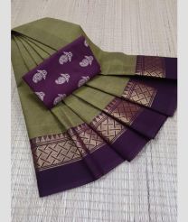 Fern Green and Plum Purple chettinad cotton sarees with Plain design