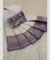 Cream and Granite chettinad cotton sarees with Plain design
