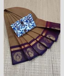 Camel Brown and Plum Purple chettinad cotton sarees with Plain design