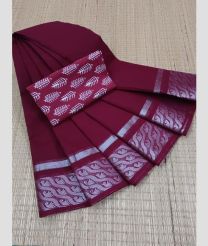 Crimson and Silver chettinad cotton sarees with Plain design
