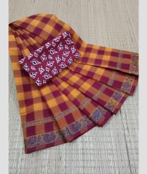 Mango Yellow and Deep Pink chettinad cotton sarees with Plain design