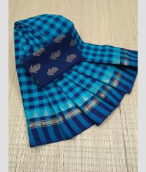 Blue Turquoise and Blue chettinad cotton sarees with Plain design