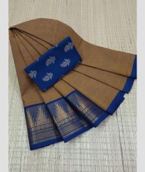Pullman Brown and Blue chettinad cotton sarees with Plain design