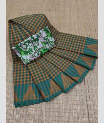 Turquoise and Lite Yellow chettinad cotton sarees with Plain design