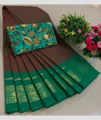 teal blue colour chettinad cotton sarees with Jari Border design