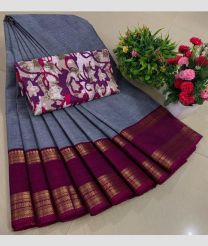 gray colour chettinad cotton sarees with Jari Border design