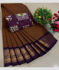brown colour chettinad cotton sarees with Jari Border design