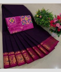 dark blue colour chettinad cotton sarees with Jari Border design
