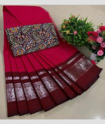 magenta red colour chettinad cotton sarees with Jari Border design