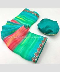 Blue Turquoise and Teal chiffon sarees with All over Printed design - CHIF0002339
