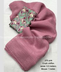 Dust Pink and Aquamarine chiffon sarees with Plain design - CHIF0002350