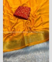 Mango Yellow and Red chiffon sarees with Jari Border design - CHIF0002342