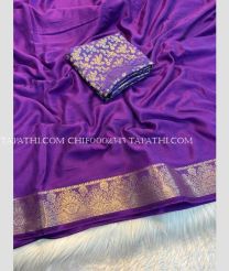 Plum Purple and Golden chiffon sarees with Jari Border design - CHIF0002343