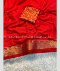 Red and Golden chiffon sarees with Jari Border design - CHIF0002344
