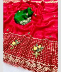 Red and Green chiffon sarees with All over Embroidary design