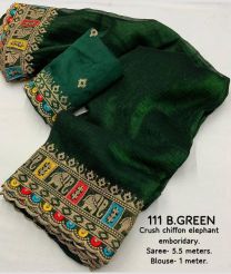 Pine Green and Green chiffon sarees with Plain design