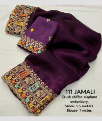 Plum Velvet and Purple chiffon sarees with Plain design