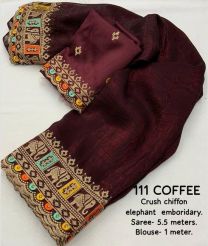 Scarlet and Brown chiffon sarees with Plain design
