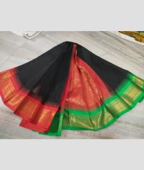 Black and Green gadwal cotton sarees with All over Buttas design