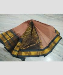 Lite Brown and Black gadwal cotton sarees with All over Buttas design