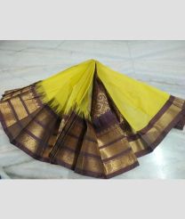 Mustard Yellow and Chocolate gadwal cotton sarees with All over Buttas design