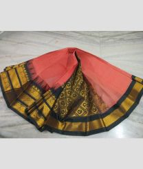 Coral Pink and Black gadwal cotton sarees with All over Buttas design