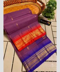 Magenta and Royal Blue gadwal cotton sarees with temple border design