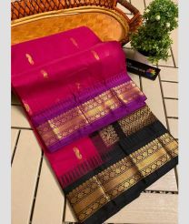 Pink and Black gadwal cotton sarees with temple border design
