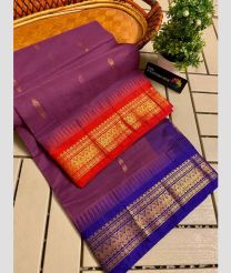 Magenta and Red gadwal cotton sarees with temple border design