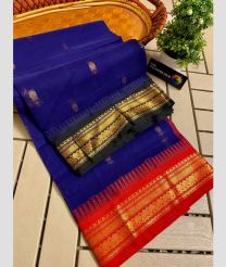 Royal Blue and Red gadwal cotton sarees with temple border design
