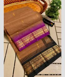 Brown and Black gadwal cotton sarees with temple border design
