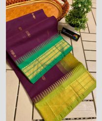 Magenta and Fern Green gadwal cotton sarees with temple border design