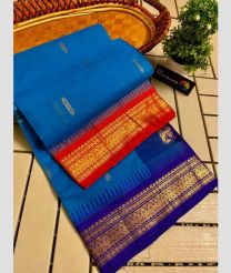 Blue and Red gadwal cotton sarees with temple border design