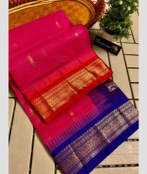 Pink and Royal Blue gadwal cotton sarees with temple border design