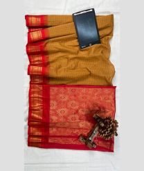 Mustard Yellow and Red gadwal cotton sarees with All over Checks design